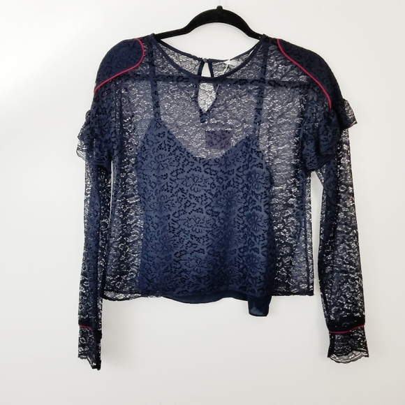 Zara Lace Blouse Sheer Small Black NEW - Picture 6 of 14